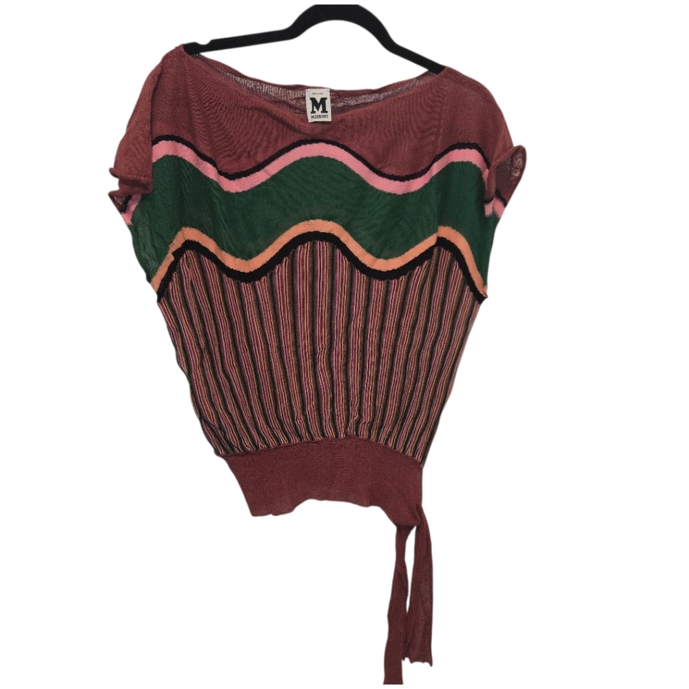 M by Missoni Multi-Color Wave Knit Top - Rose, Green, Peach, Black